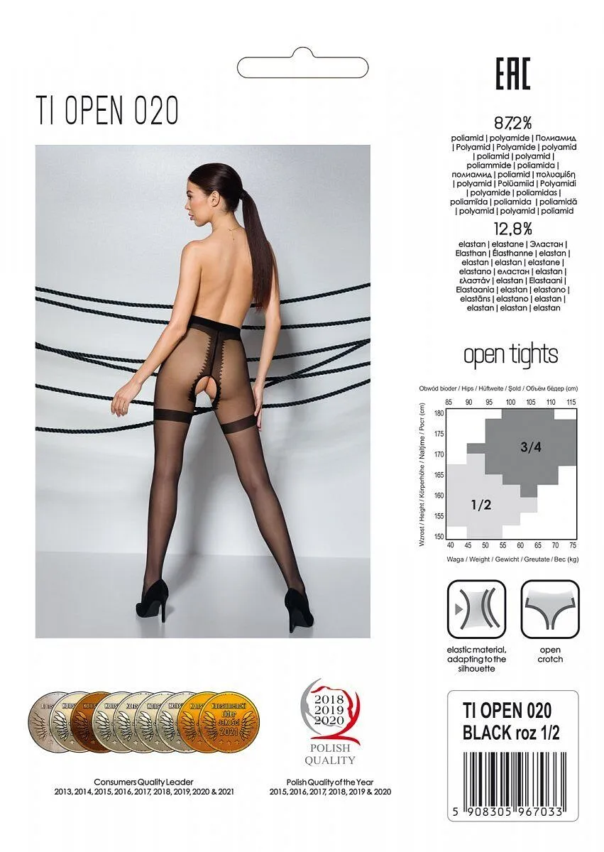 Колготки з відкритим доступом, імітація панчіх Passion TIOPEN 020 black 3/4 (20 den)