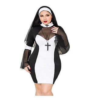 Еротичний костюм черниці JSY «Грішниця Лола» Plus Size Black, сукня, хрест, апостольник
