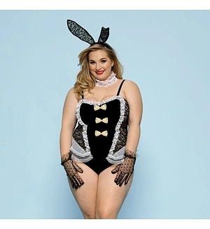 Еротичний костюм зайчика JSY «Пристрасна Медісон» Plus Size, Black, боді, вушка, рукавички, хвіст, ч