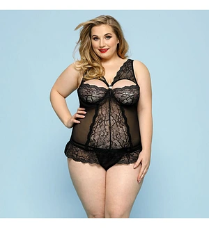 Сексуальний комплект білизни JSY «Скромниця Брук» Plus Size, Black, мереживо, корсет, стрінги