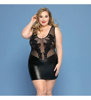 Елегантна сукня JSY «Леді Софія» Plus Size, black, дрібна сітка, вишивка, екошкіра