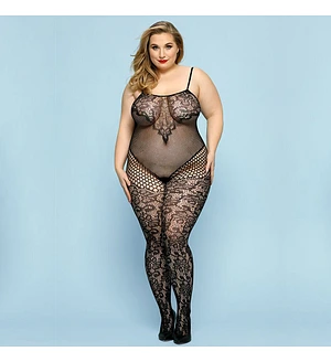 Відвертий бодістокінг JSY «Фатальна Скарлет» Plus Size, Black, імітація боді, мереживо, доступ