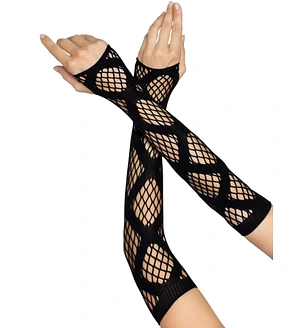 Довгі мітенки Leg Avenue Faux wrap net arm warmers One size Black, велика сітка