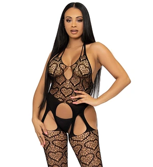 Бодістокінг з відкритим доступом Leg Avenue Net suspender bodystocking One size Black, мереживо