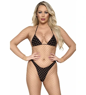 Бодістокінг у велику сітку Leg Avenue Long Sleeved Bodystocking One size Nude, довгий рукав