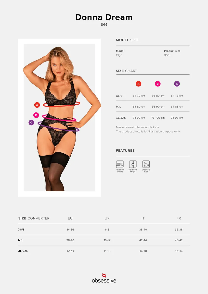 Комплект білизни Obsessive Donna Dream 3-pcs set , бюстгальтер, стрінги, пояс для панчіх