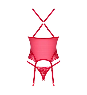 Прозорий корсет Obsessive Lacelove corset XL/2XL Red, мереживо, підв’язки для панчіх
