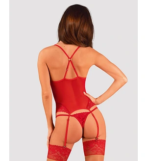 Прозорий корсет Obsessive Lacelove corset XL/2XL Red, мереживо, підв’язки для панчіх