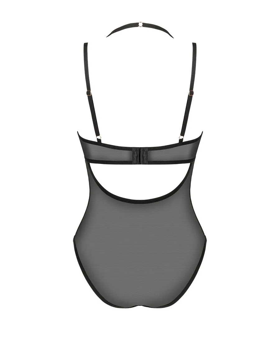 Прозоре боді Obsessive Selinne teddy Black, дрібна сітка, подвійні бретелі