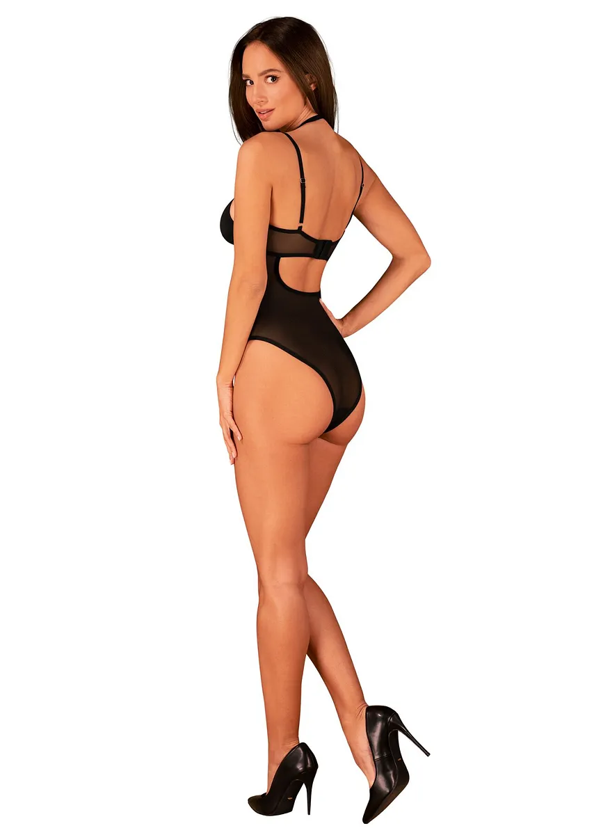 Прозоре боді Obsessive Selinne teddy Black, дрібна сітка, подвійні бретелі