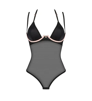 Прозоре боді Obsessive Selinne teddy Black, дрібна сітка, подвійні бретелі