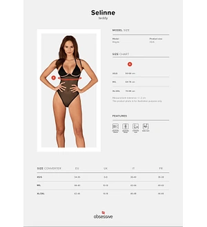 Прозоре боді Obsessive Selinne teddy Black, дрібна сітка, подвійні бретелі