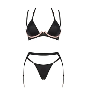 Комплект білизни Obsessive Selinne 3-pcs set Black, бюстгальтер, стрінги пояс для панчіх