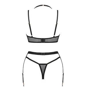 Комплект білизни Obsessive Selinne 3-pcs set Black, бюстгальтер, стрінги пояс для панчіх