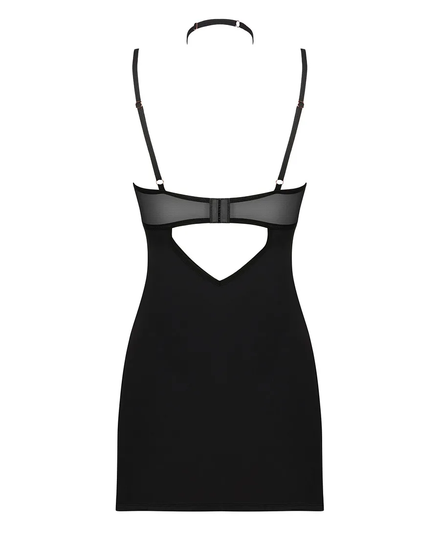 Сорочка Obsessive Selinne chemise & thong Black, стрінги, подвійні бретелі