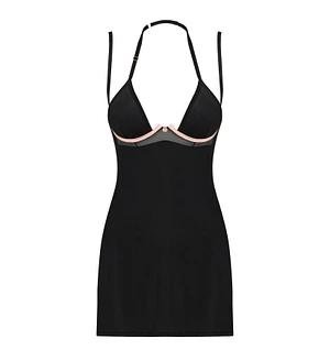 Сорочка Obsessive Selinne chemise & thong Black, стрінги, подвійні бретелі