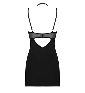 Сорочка Obsessive Selinne chemise & thong Black, стрінги, подвійні бретелі