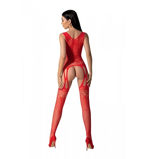 Бодістокінг з плетінням на грудях Passion BS099 One Size, red, відкритий доступ, імітація підв’язок