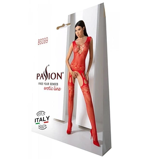 Бодістокінг з плетінням на грудях Passion BS099 One Size, red, відкритий доступ, імітація підв’язок