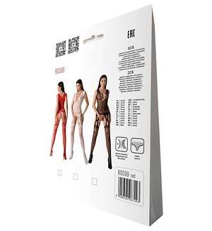 Бодістокінг з плетінням на грудях Passion BS099 One Size, red, відкритий доступ, імітація підв’язок