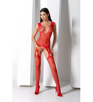 Бодістокінг з плетінням на грудях Passion BS099 One Size, red, відкритий доступ, імітація підв’язок