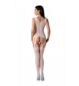 Бодістокінг з плетінням на грудях Passion BS099 One Size, white, відкритий доступ, імітація підв’язо