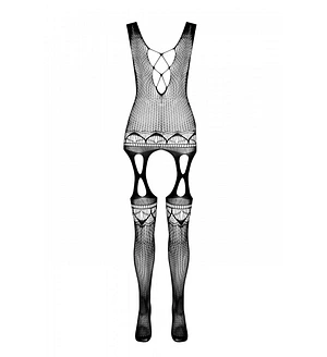 Бодістокінг з плетінням на грудях Passion BS099 One Size, white, відкритий доступ, імітація підв’язо