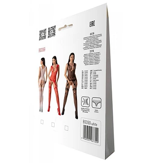 Бодістокінг з плетінням на грудях Passion BS099 One Size, white, відкритий доступ, імітація підв’язо