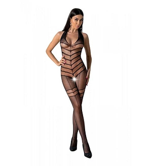 Бодістокінг з плетінням на животику Passion BS100 One Size, black, декоративний шов, з доступом