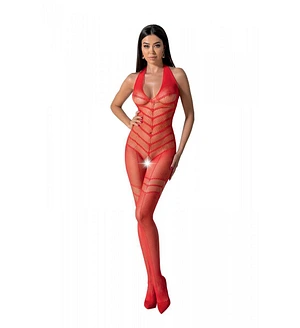 Бодістокінг з плетінням на животику Passion BS100 One Size, red, декоративний шов, з доступом