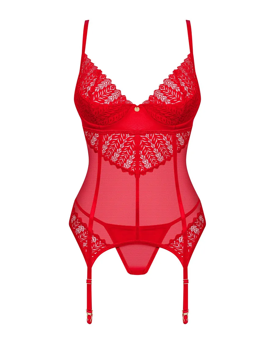 Комплект корсет та стрінги Obsessive Ingridia corset & thong , червоний