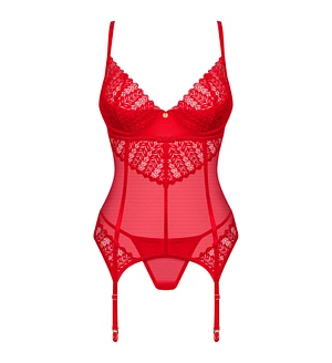 Комплект корсет та стрінги Obsessive Ingridia corset & thong , червоний