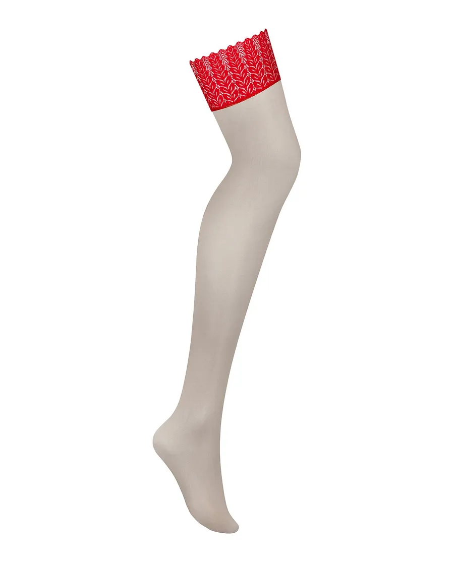 Панчохи Obsessive Ingridia stockings , бежеві з червоною резинкою