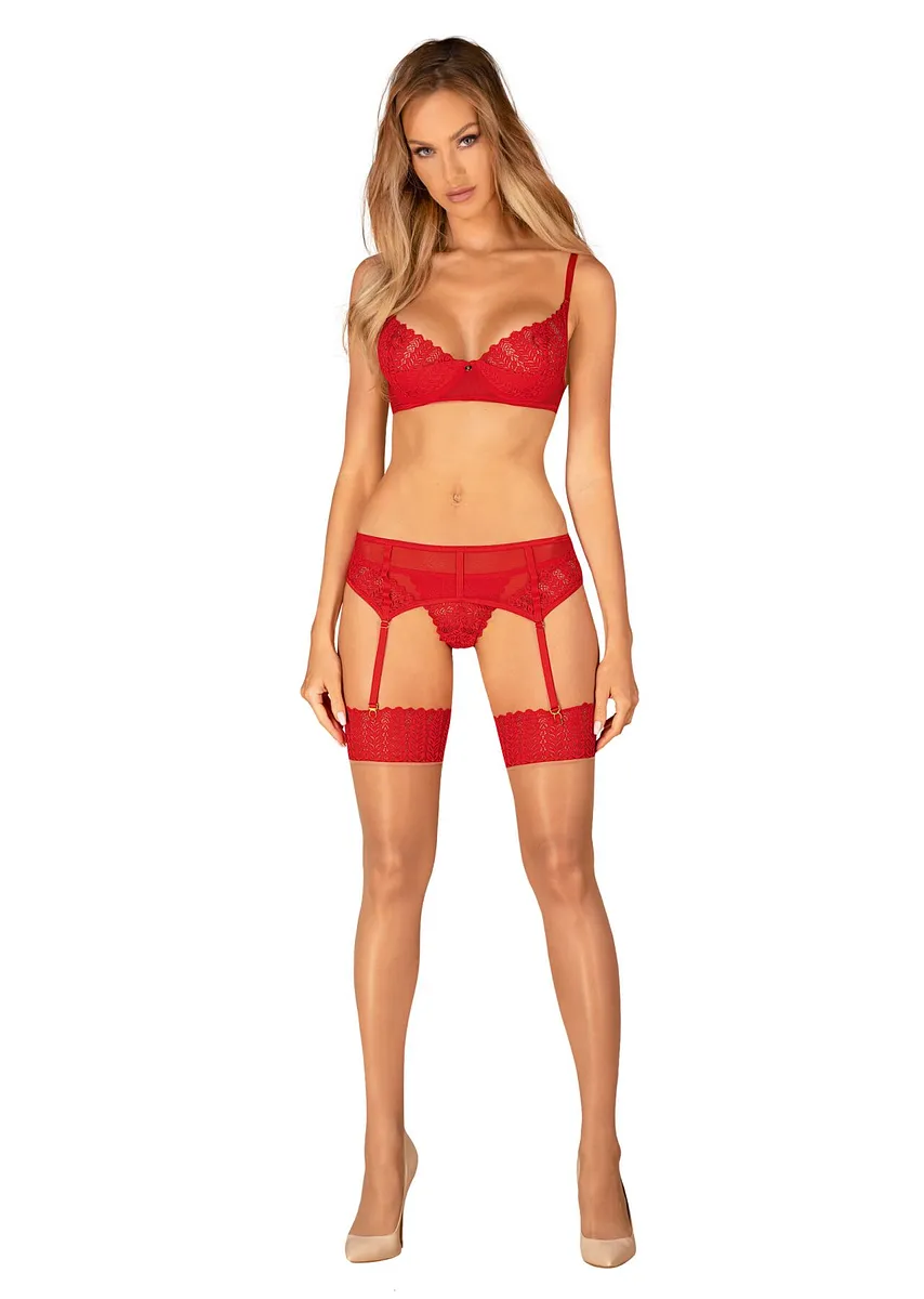 Панчохи Obsessive Ingridia stockings , бежеві з червоною резинкою