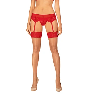 Панчохи Obsessive Ingridia stockings , бежеві з червоною резинкою