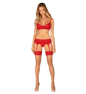 Панчохи Obsessive Ingridia stockings , бежеві з червоною резинкою