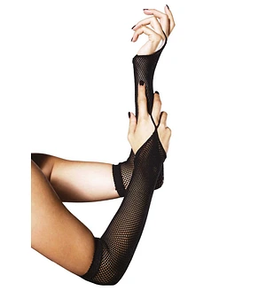 Довгі сітчасті мітенки Leg Avenue Fishnet Arm Warmers, One Size, чорні, з петлею на палець