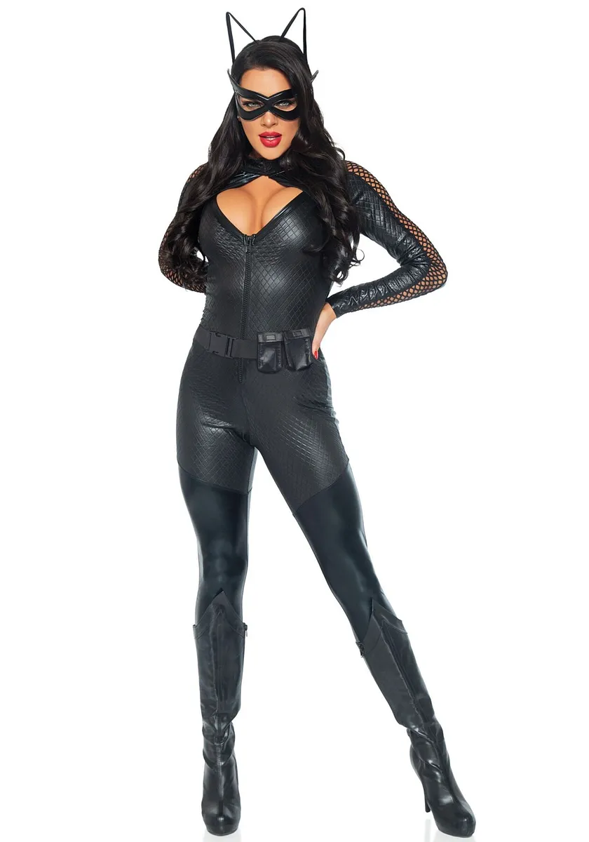 Еротичний костюм супергероя-кішечки Leg Avenue Wicked Kitty , комбінезон, пояс, маска, вушка
