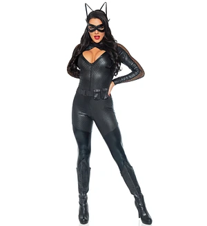 Еротичний костюм супергероя-кішечки Leg Avenue Wicked Kitty , комбінезон, пояс, маска, вушка