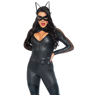 Еротичний костюм супергероя-кішечки Leg Avenue Wicked Kitty , комбінезон, пояс, маска, вушка