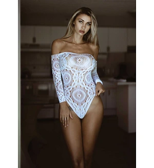 Еротичне боді-бодістокінг Leg Avenue Snap crotch thong back teddy White