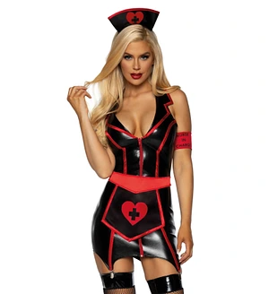 Вініловий костюм медсестри Leg Avenue Vinyl Naughty Nurse XL, сукня, фартух, повязки