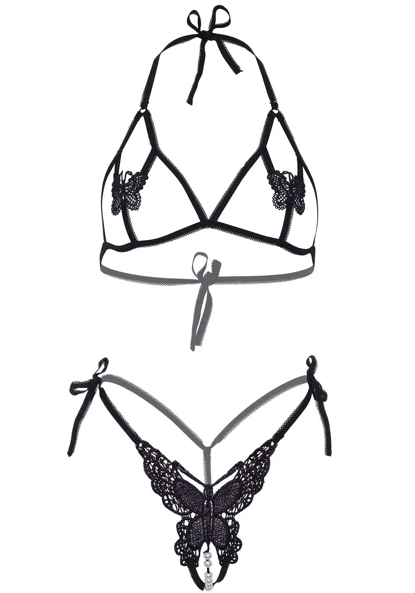 Еротичний комплект з відкритою чашкою Leg Avenue Open cup bra and pearl panty One Size