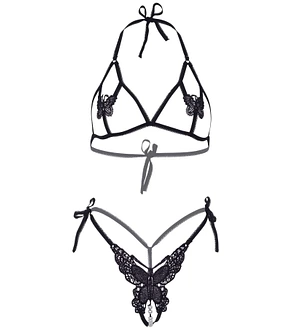 Еротичний комплект з відкритою чашкою Leg Avenue Open cup bra and pearl panty One Size