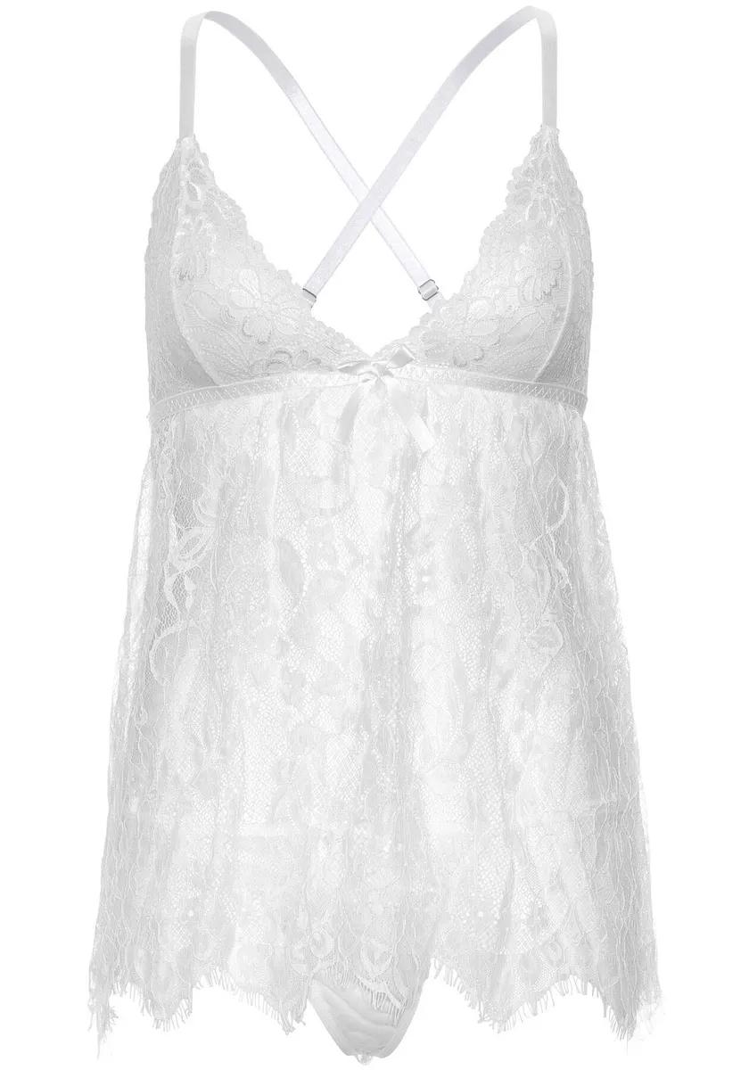 Сорочка бебі-дол Leg Avenue Floral lace babydoll & string White , стрінги