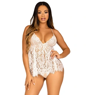 Сорочка бебі-дол Leg Avenue Floral lace babydoll & string White , стрінги