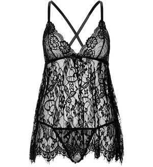 Сорочка бебі-дол Leg Avenue Floral lace babydoll & string Black , стрінги