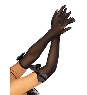 Довгі рукавички з бантом Leg Avenue Opera length bow top gloves Black, напівпрозорі