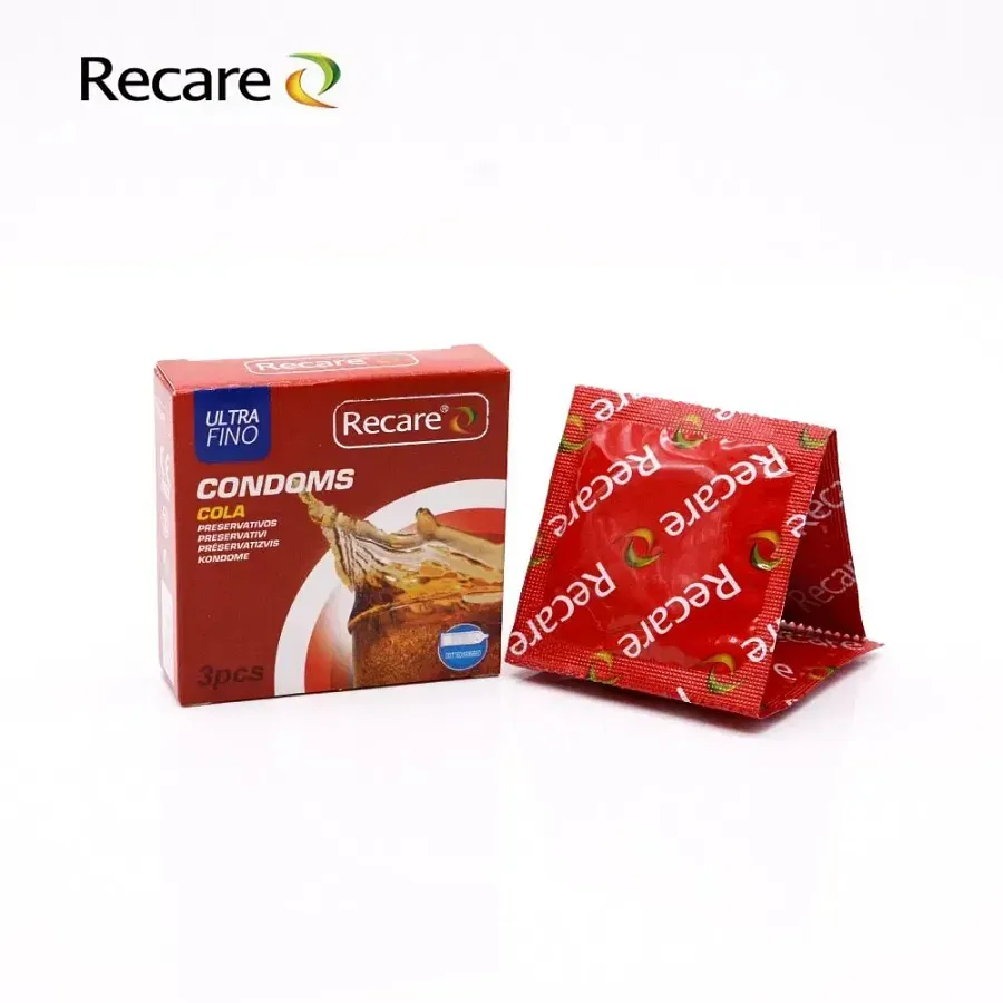 Презервативи Recare Cola Dotted&Ribbed Condoms 3 шт, з пухирцями та ребрами, аромат: Кола