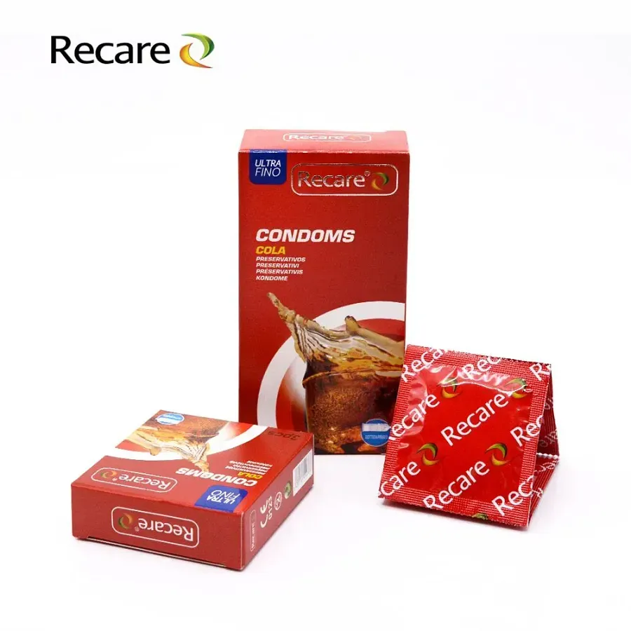 Презервативи Recare Cola Dotted&Ribbed Condoms 3 шт, з пухирцями та ребрами, аромат: Кола